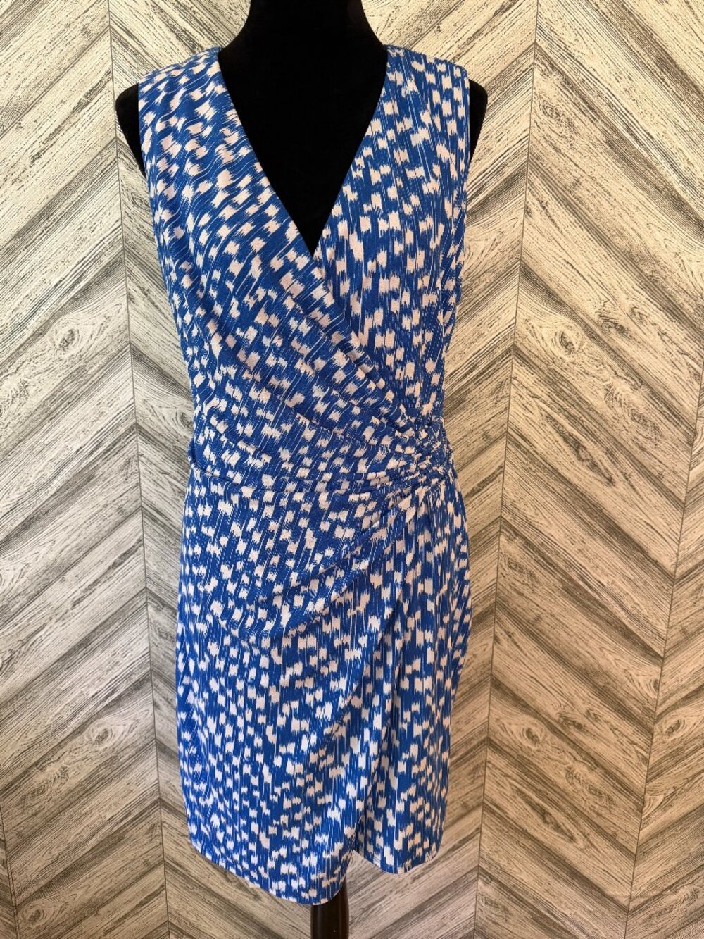 ANN TAYLOR V-Neck Wrap Dress, Blue/White, size LP